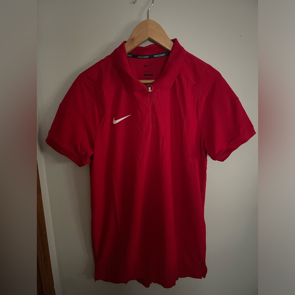 Nike Court Dri-fit Slam Tennis Polo Slim Red 1/4 Zip Size Medium Tall HQ0792-687